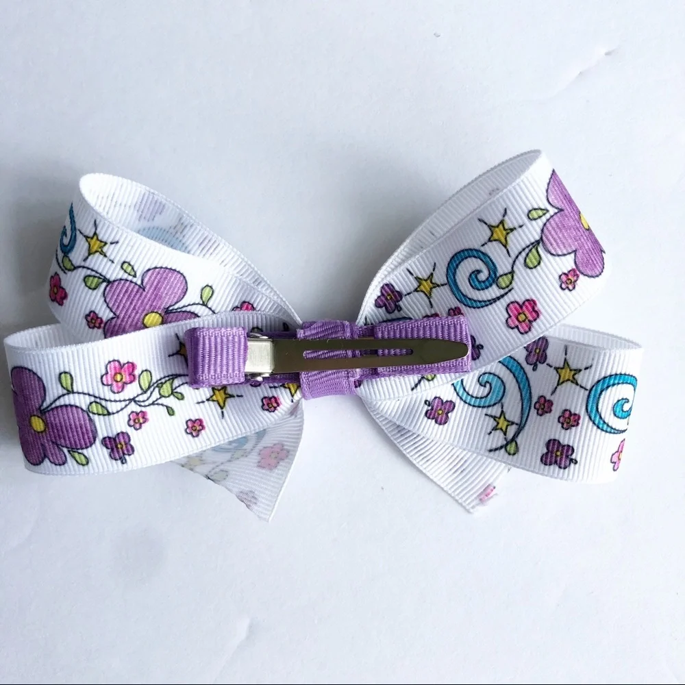 Girls Small Spring Flower White Hair Bow NEW